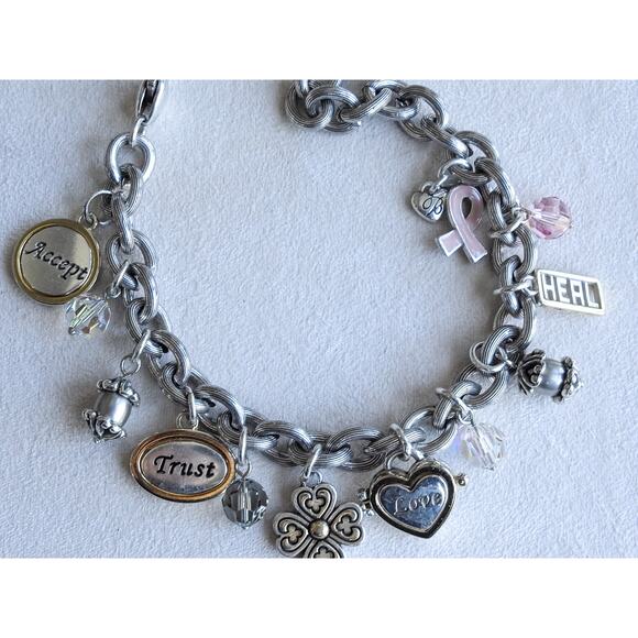 Brighton Power Pink Charm Bracelet Breast Cancer Awareness 2006 Retired 8.5" - Picture 2 of 6